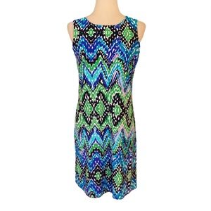 Jude Connally Beth Bright Royal Blue Waves Chevron Zigzag Sheath Slip Dress - S